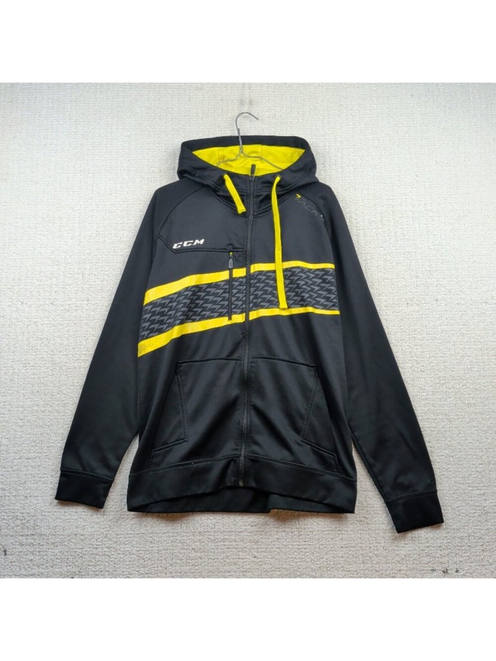 Y2K CCM x Tack's Full Zip Performance Warm Up Hoodie Men L Hockey Black Yellow
